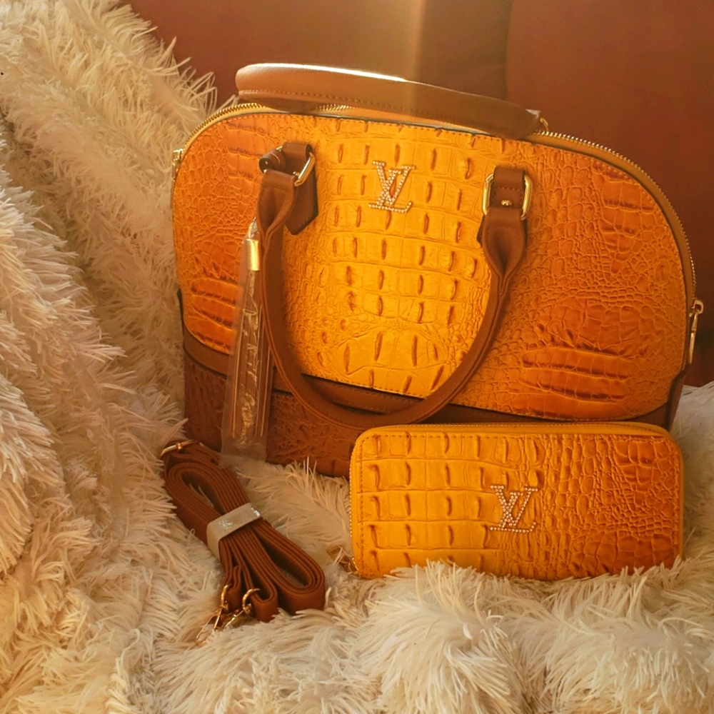 Large Gold Ombre Domed Satchel w/ matching wallet